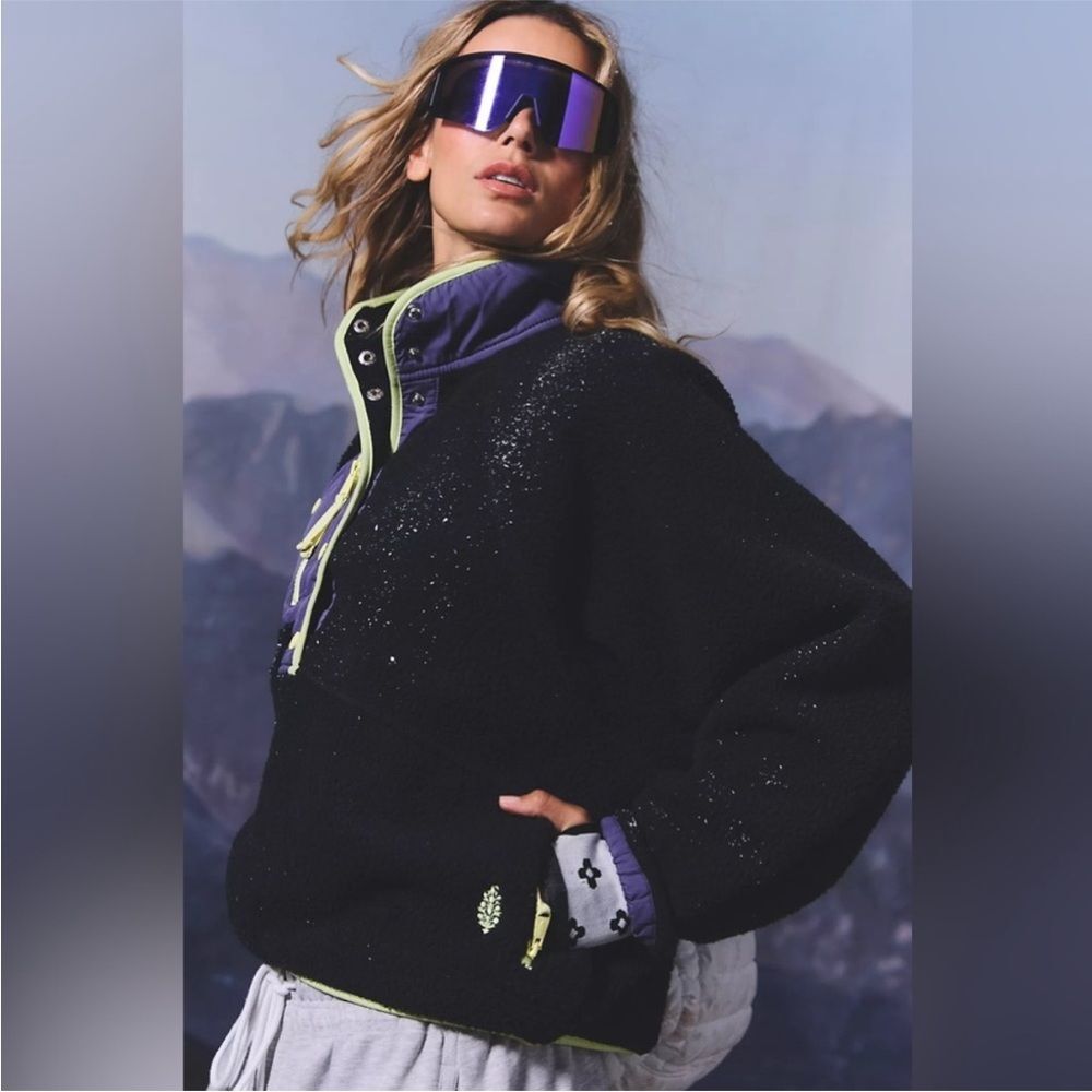 Free People Hit The Slopes Colorblock Fleece Pullover Jacket Graphite XS NWT NEW